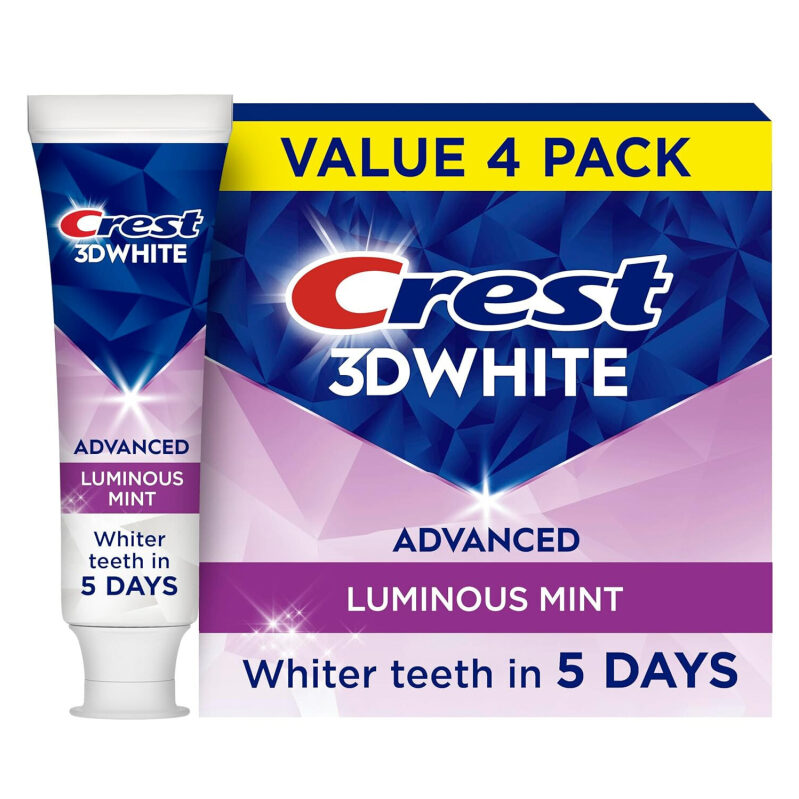 Crest 3D White Luminous Mint Toothpaste, 4 Pack - Prime Exclusive Deal