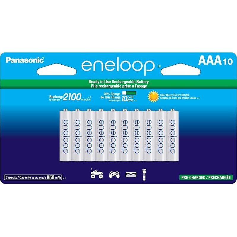 10ct Eneloop Panasonic AAA 2100 Cycle Ni-MH Rechargeable Batteries
