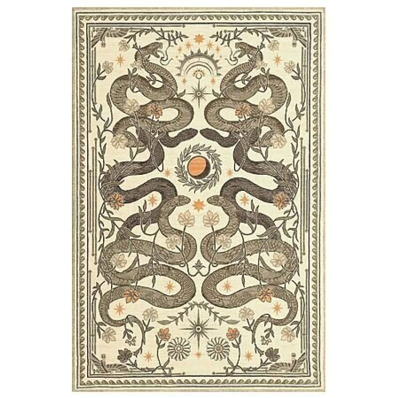 Elegant Snake & Floral Washable Non-Slip Door Mat - Beige