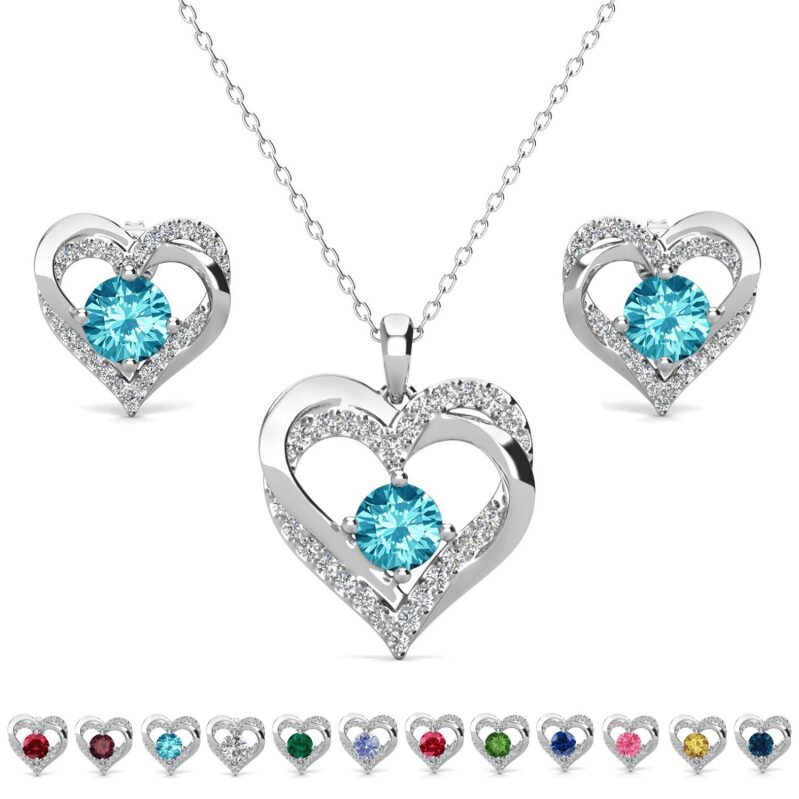 Cate & Chloe Forever March Birthstone Jewelry Set - Elegant Heart Design