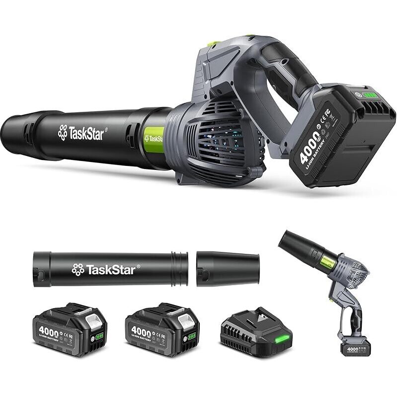 TaskStar 550 CFM Cordless Electric Leaf Blower with 2 Batteries & Charger