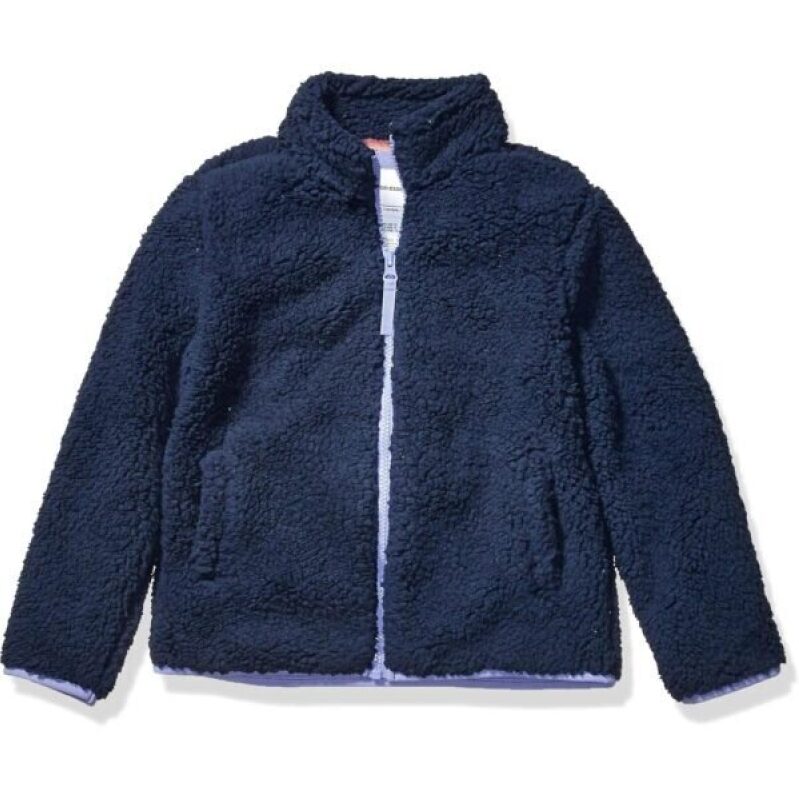 Amazon Essentials Girls’ Sherpa Fleece Full-Zip Jacket, Washed Navy - X-Small