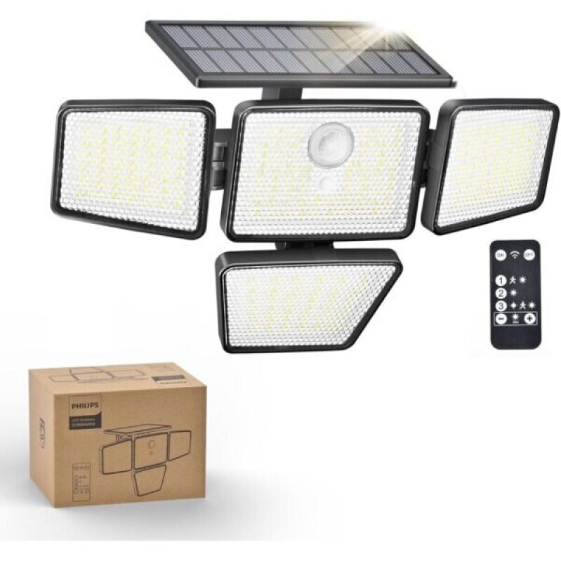 Philips Solar Security Light Outdoor: 196 LED Wall-Mounted Flood Light with PIR Motion Sensor