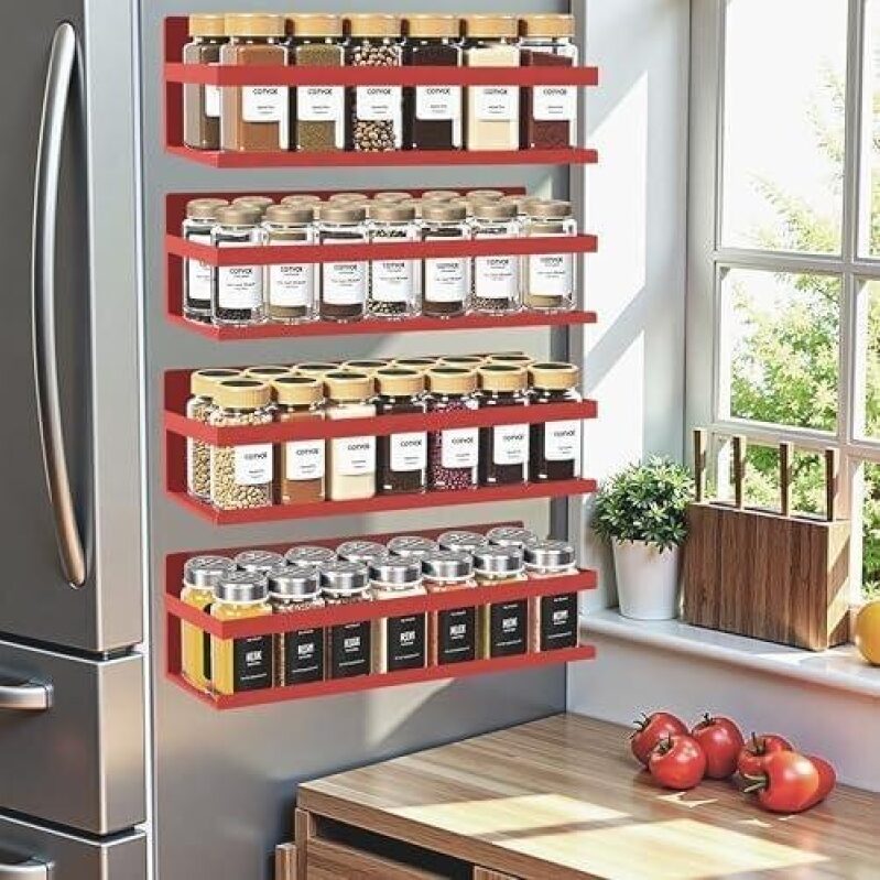 Maximize Your Kitchen Space with 4-Piece Magnetic Spice Rack - 50% Discount