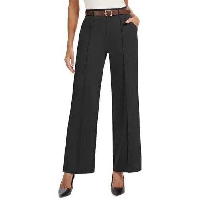 Women's High-Elastic Waist Wide-Leg Trouser with Pockets - 60% Off