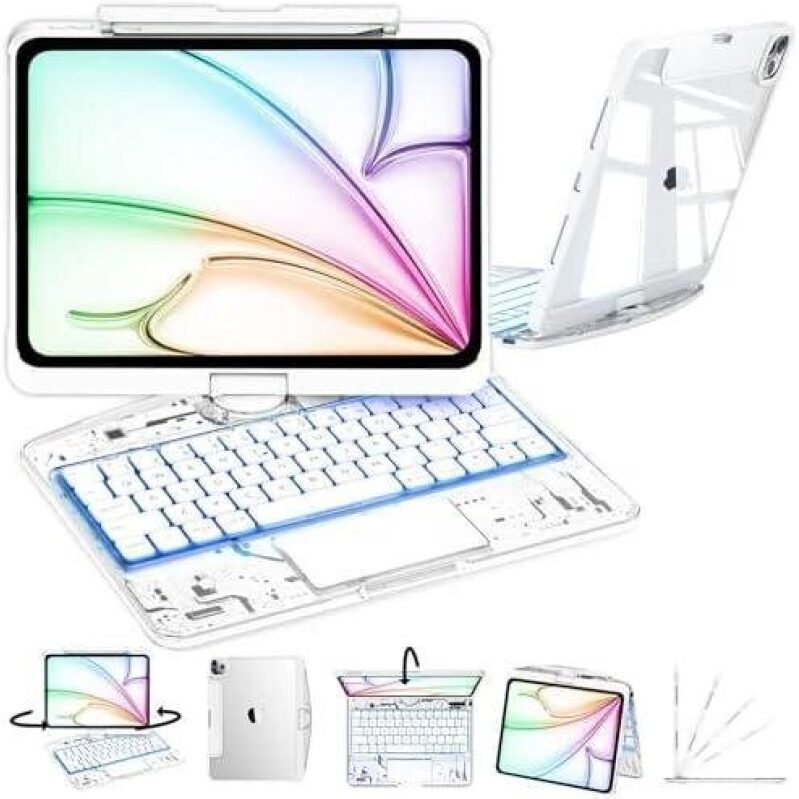 iPad Pro 11-Inch (2024/2025) Keyboard Case with Transparent RGB Backlit Keys - 50% Discount