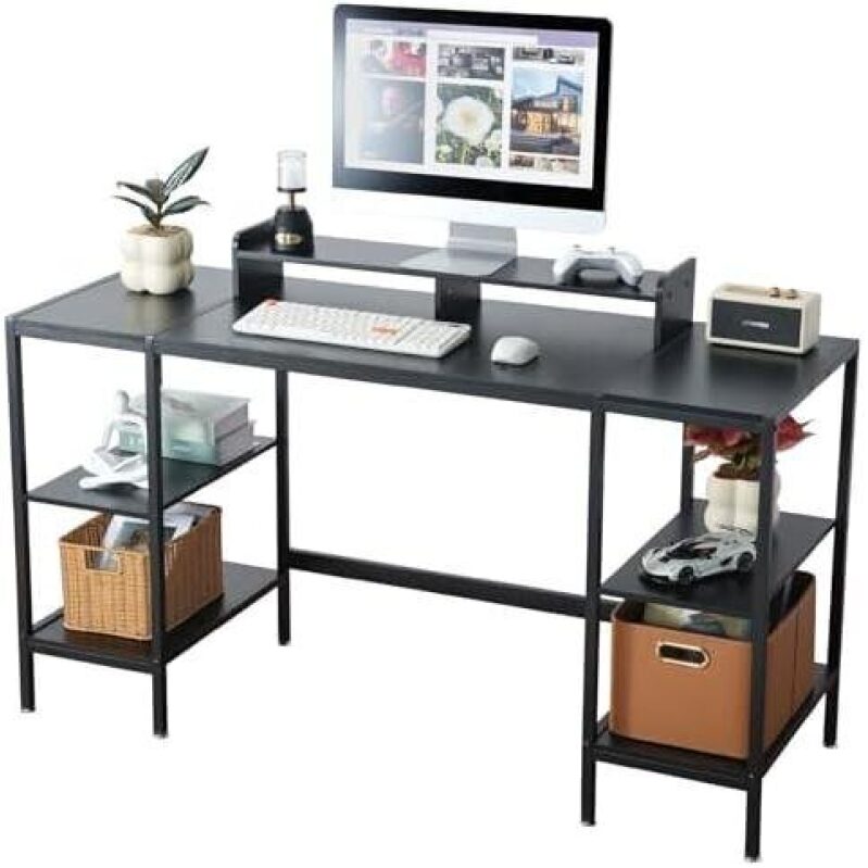 MINOSYS 47-inch Computer Desk with Storage Shelf – Gray, Ideal Gaming Desk for Bedrooms, 30% OFF