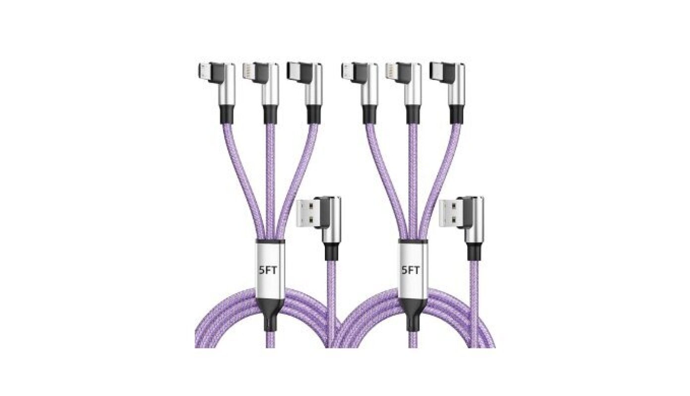 Multi-Device Charging Cable 2-Pack: 90 Degree Right Angle USB-A to USB C/Lightning/Micro USB