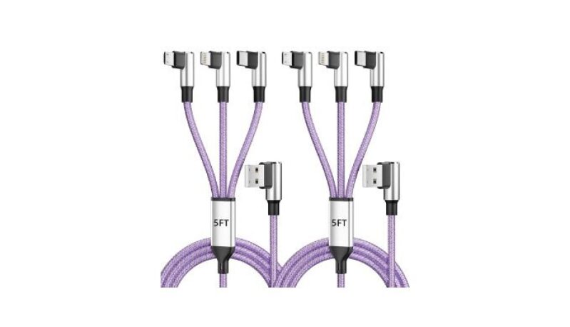 Multi-Device Charging Cable 2-Pack: 90 Degree Right Angle USB-A to USB C/Lightning/Micro USB