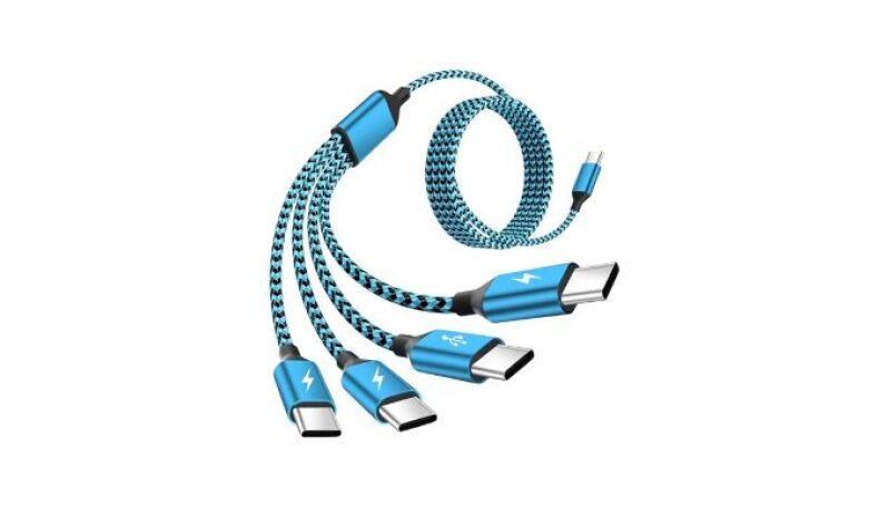 Travel USB C 4 in 1 Charging Cords: Multi-Port Charger for iPhone, Samsung, Tablets & More