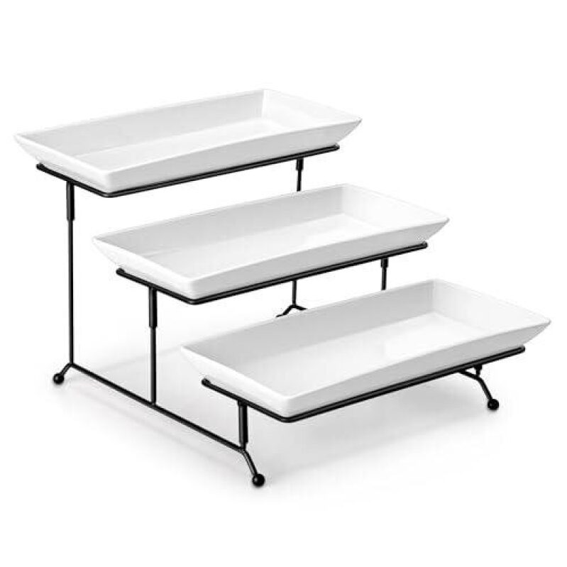 Affordable Ceramic 3-Tier Serving Tray with Metal Stand - Perfect for Dining