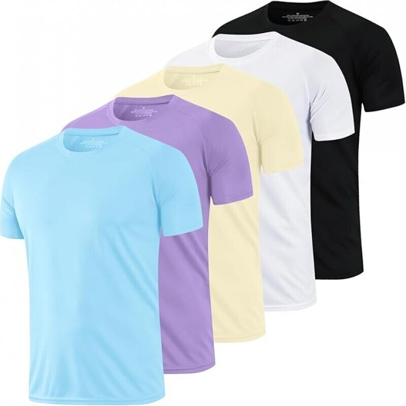 1/5 Pack Men's Running Shirts - Breathable, Dry Fit, Athletic T-Shirts