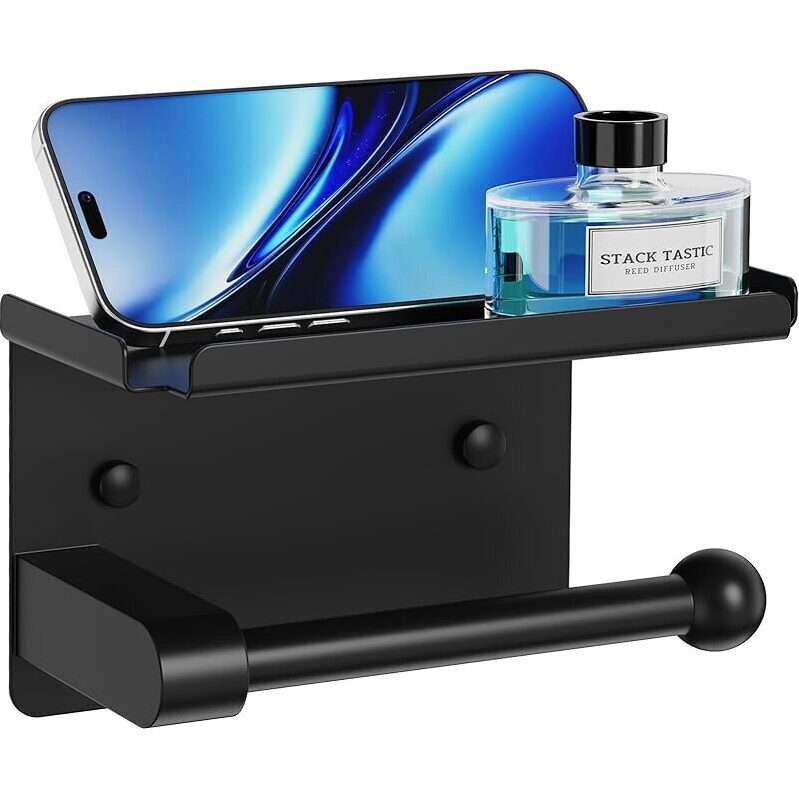 StackTastic Black Toilet Paper Holder with Shelf