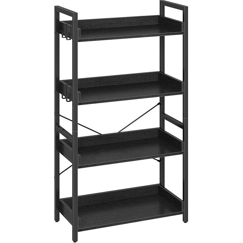 Rolanstar Bookshelf 4 Tier with 4 Hooks - Ultimate Space-Saving Storage Solution