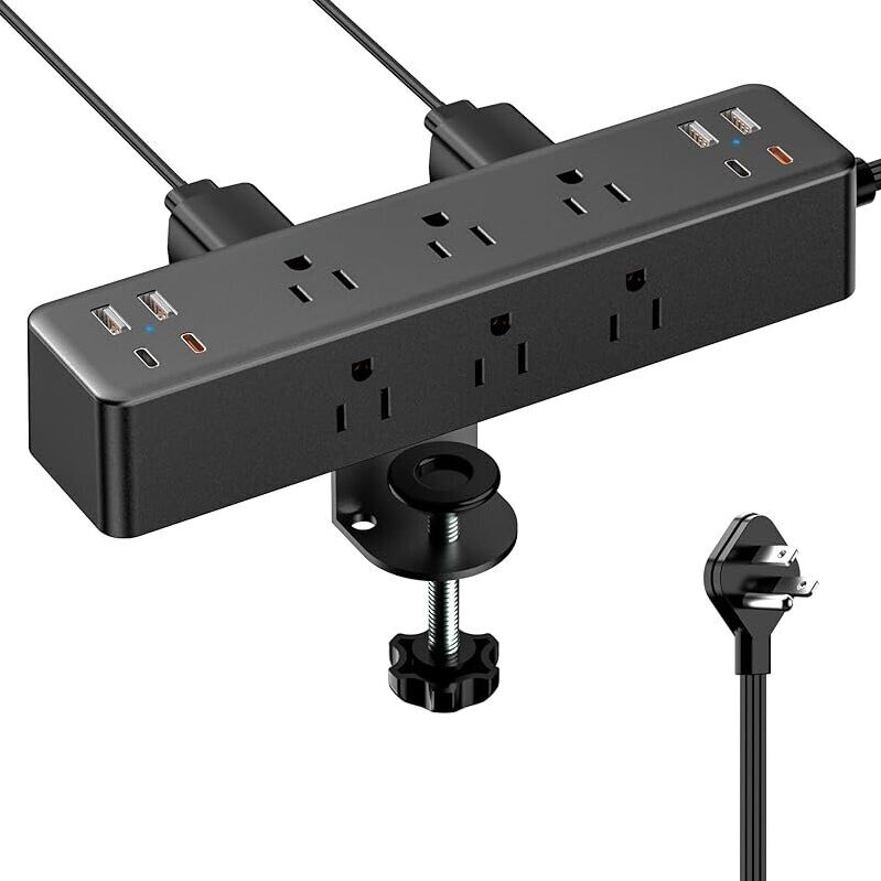 17-in-1 10ft Flat Plug Desk Clamp Power Strip - Ultimate Desk Charging Solution