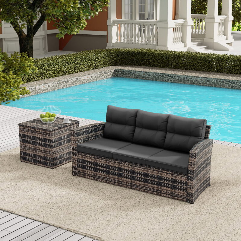 Elegant Outdoor Three Seater Sofa Set with Side Table