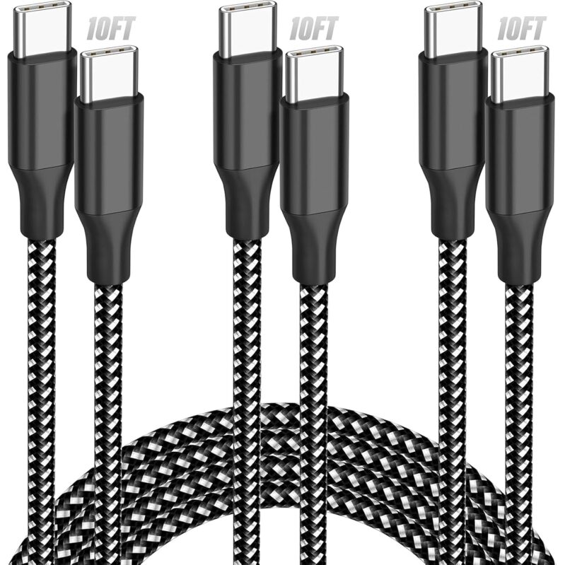 Bkayp 10ft 60W USB-C Cable (3-Pack) - High Durability and Speed