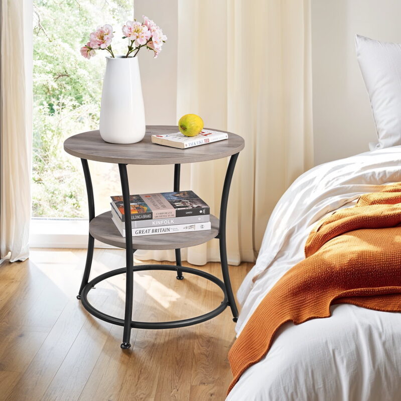 LEDREM Round Side Table with Storage - 2-Tier Design