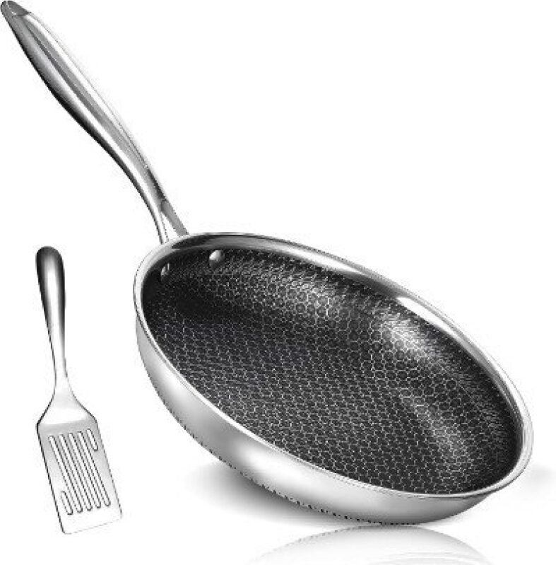 8-Inch Stainless Steel Non-Stick Frying Pan with Spatula