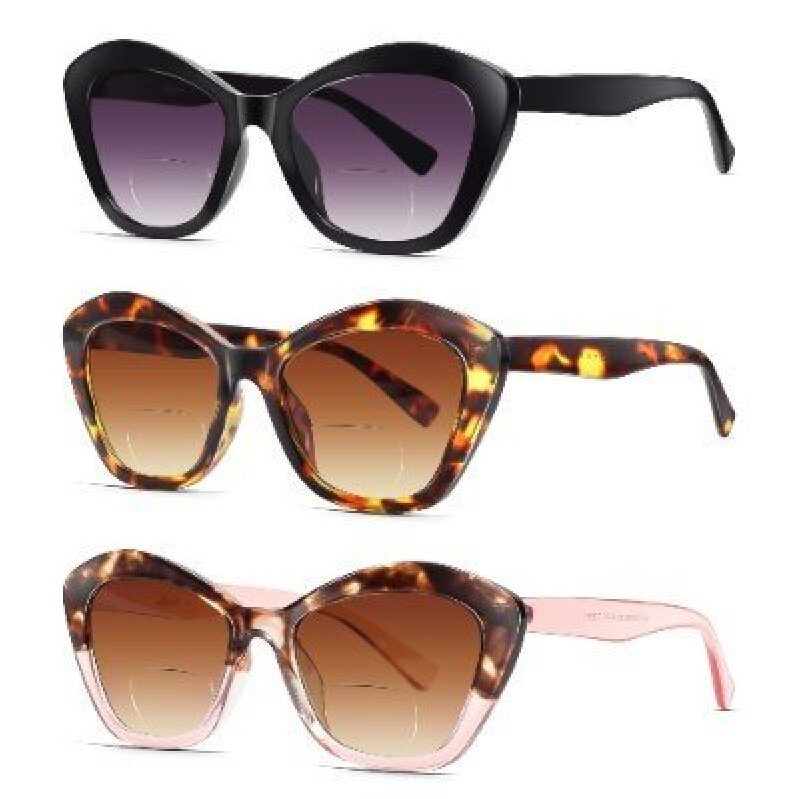 LADEESSE Women's Cat-Eye Double Light Reading Glasses - 3-Pack