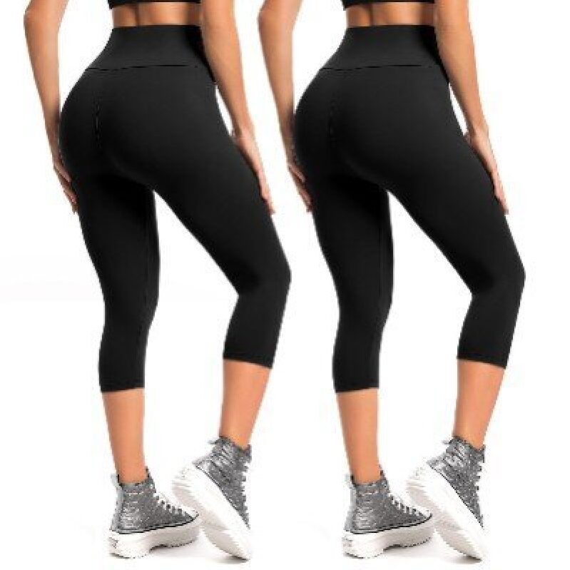 Leafigure Women's High-Waisted Cropped Yoga Pants - 2 Pack