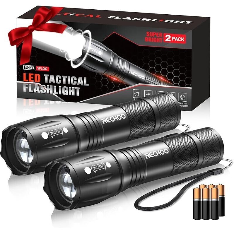 Brighten Your Path with RECHOO Tactical LED Flashlight, 2-Pack