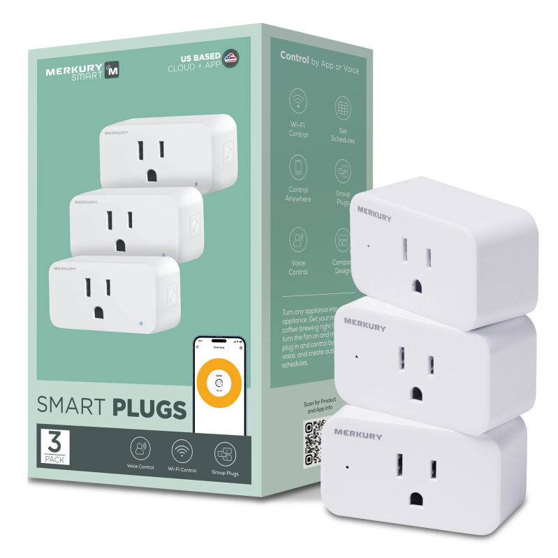 3pk Merkury Smart Wi-Fi Plug - Smart Outlet Compatible w/Alexa & Google