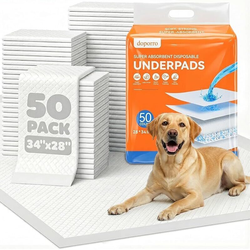 Doporro 28 x 34-inch Disposable Puppy Pads - 50-Count for Effective Puppy Training
