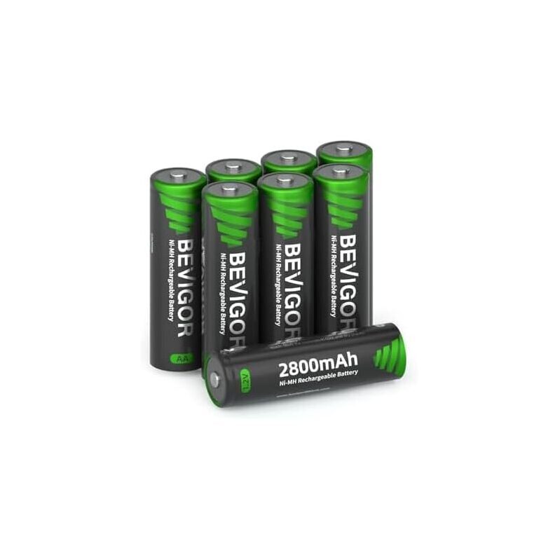 8-Pack BEVIGOR 2800mAh AA 1.2V NiMH Rechargeable Batteries - High Capacity & Long-Lasting