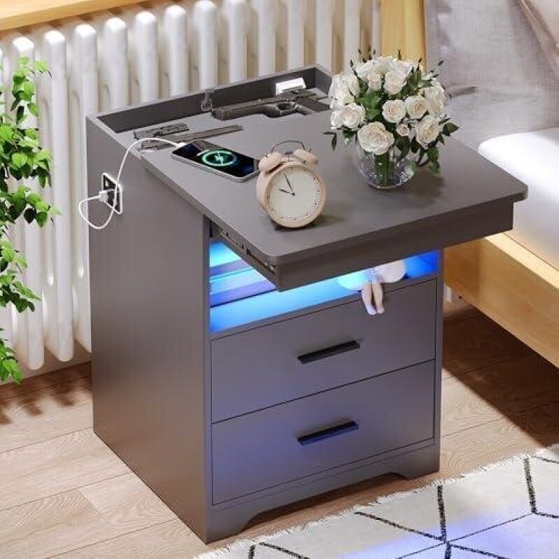 Smart Nightstand with Gun Cabinet and Charging Station - 50% Off