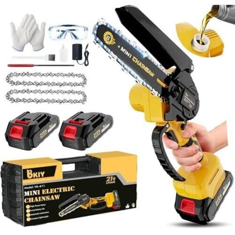 BkIy 6-Inch Cordless Electric Mini Chainsaw with 2 Batteries