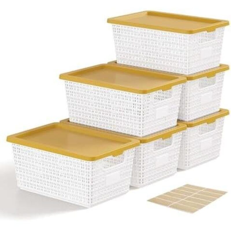 6-Pack Stackable Plastic Storage Baskets with Lids - 52% Discount