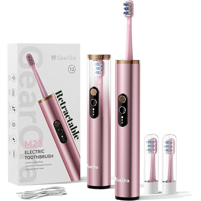 GearOra M23 Travel Electric Toothbrush with 3 Brush Heads - Portable, Efficient Oral Care