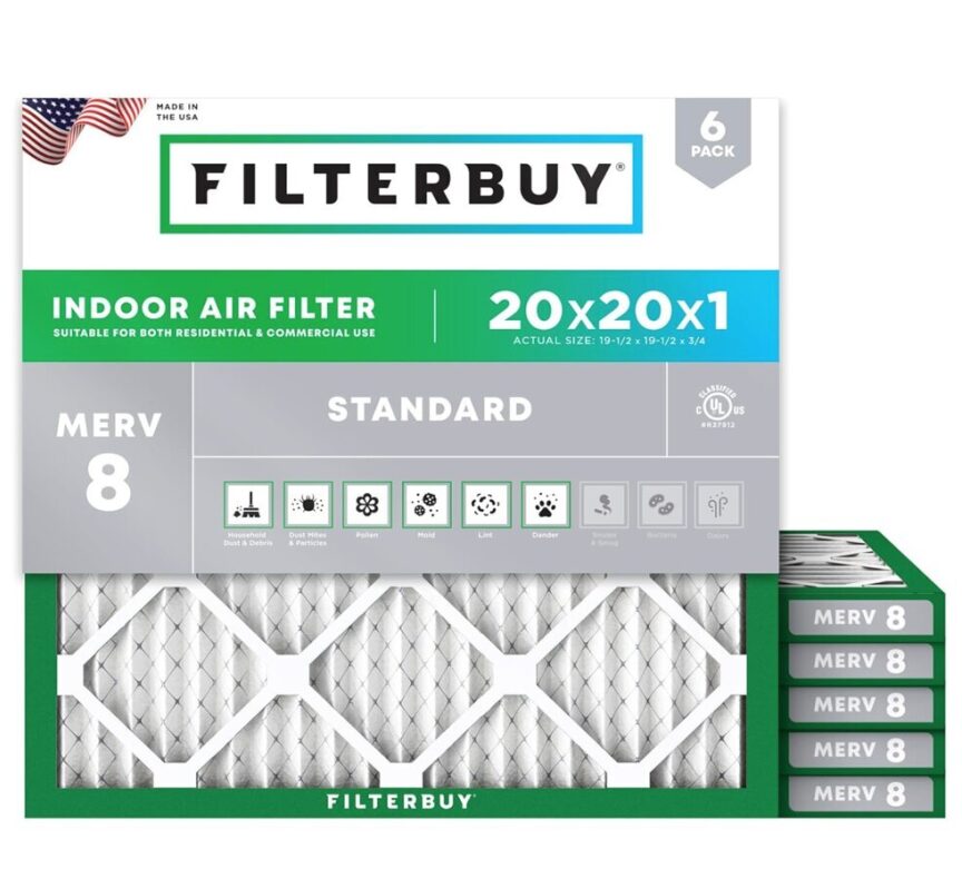 Filterbuy 20x20x1 Air Filters - MERV 8 Anti-Allergy for HVAC