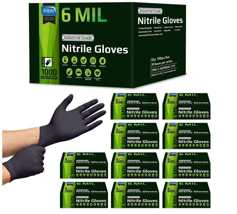 Inspire Industrial Grade Nitrile Gloves - Heavy Duty 6mil Black