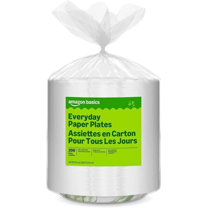 Amazon Basics Everyday Paper Plates - 200ct, 8.62 Inch