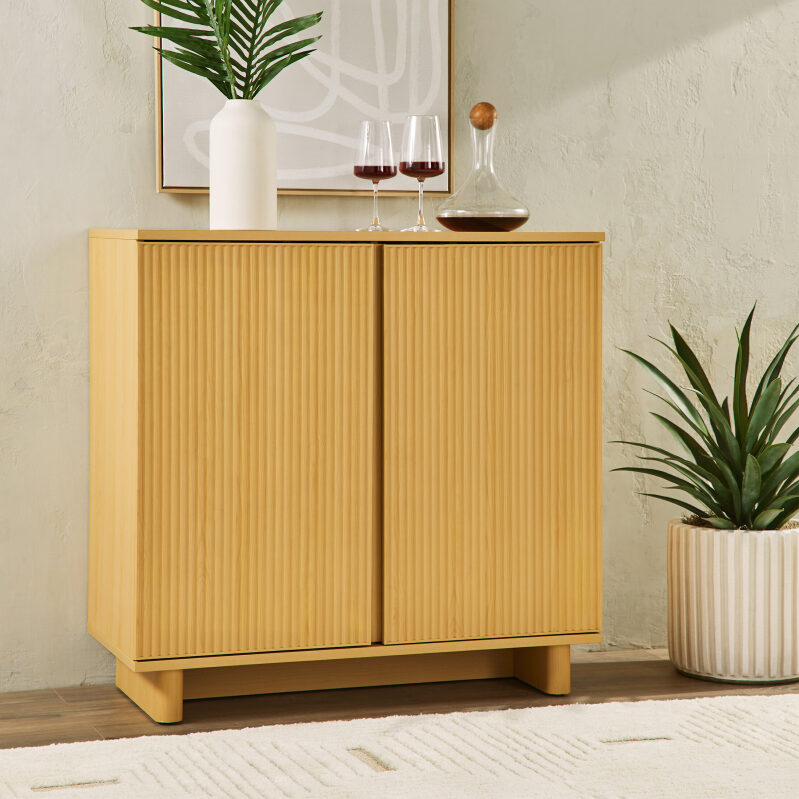 Lillian Fluted Bar Cabinet - Natural Pine Finish