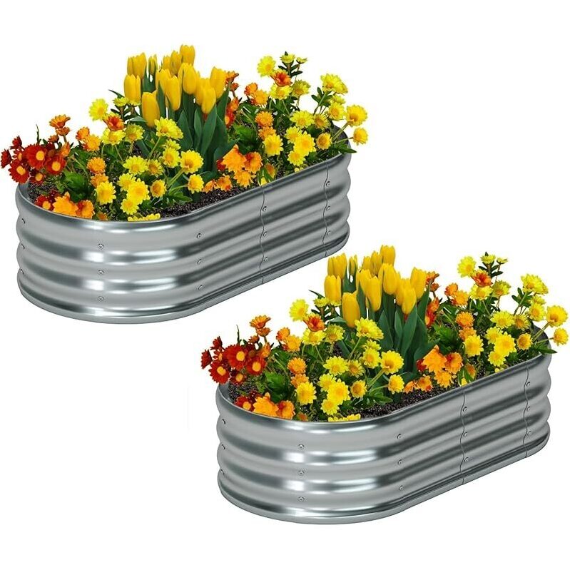 Zizin Galvanized Raised Garden Bed Metal 2-Pack - Durable and Space-Saving