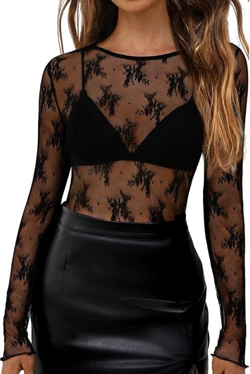 GBK Women's Mesh Long Sleeve See Through Tee Shirt - Perfect for Casual Wear