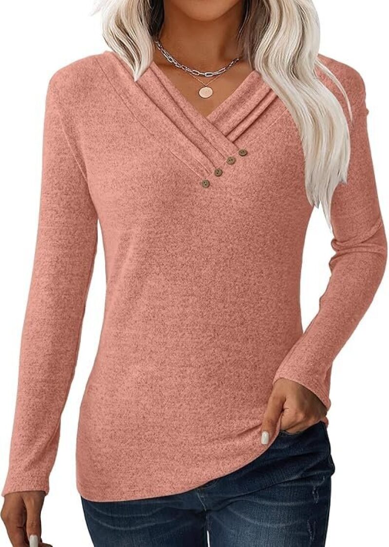 GBKB Women's Long Sleeve V Neck Tunic Top - 50% Off