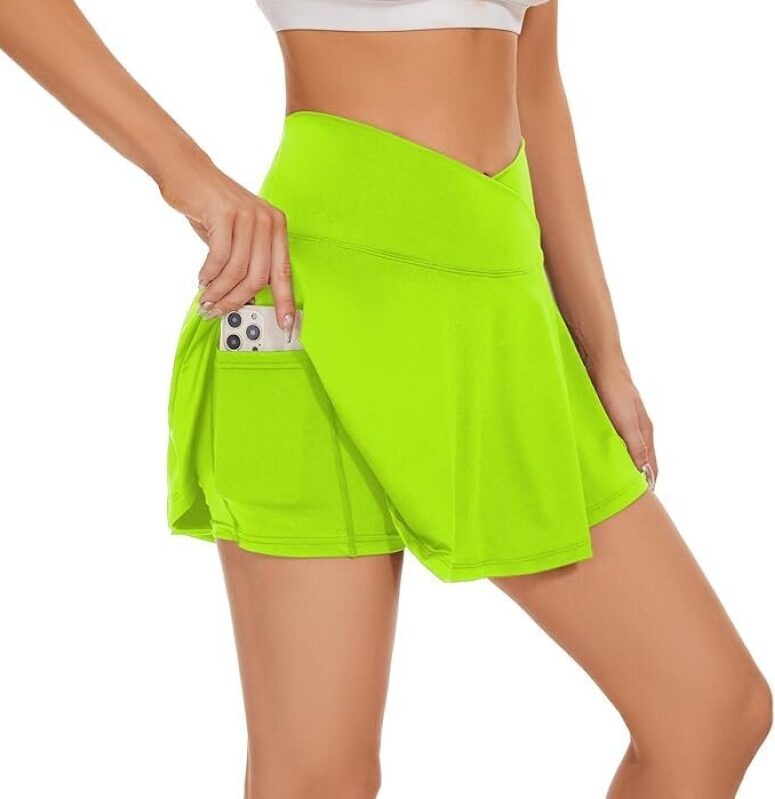 Women's Crossover Tennis Skirt with Pockets - High Waisted Pleated Golf Skorts