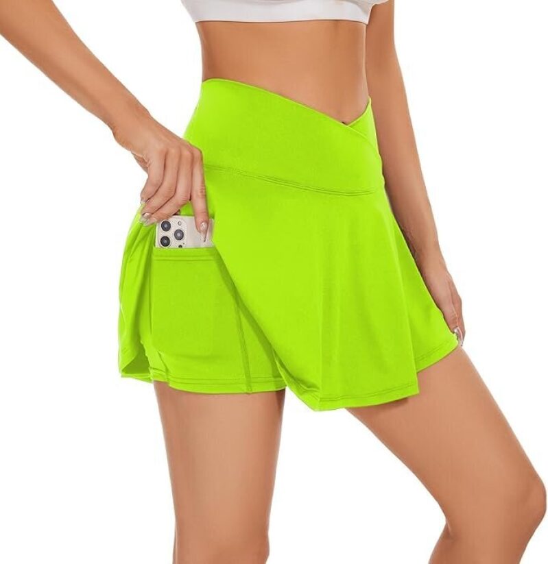 Women's Crossover Tennis Skirt with Pockets - High Waisted Pleated Golf Skorts