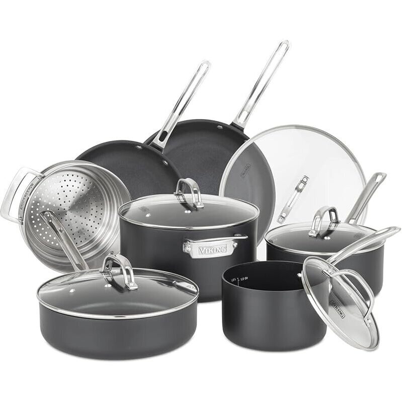 Viking 12-Piece Hard Anodized Kitchen Cookware Set with Glass Lids