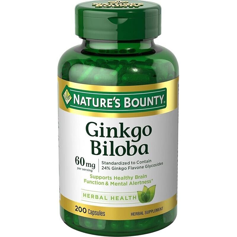 Nature's Bounty Ginkgo Biloba 60mg 200 Capsules - Brain Health Supplement