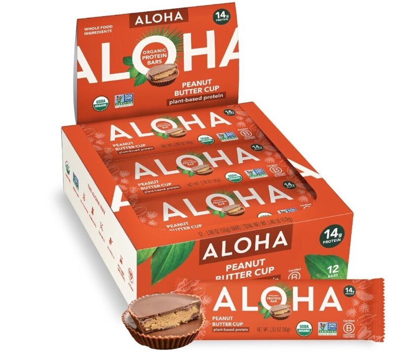 ALOHA Organic Plant Protein Energy Bars, Peanut Butter Cup Flavor - 12 Pack