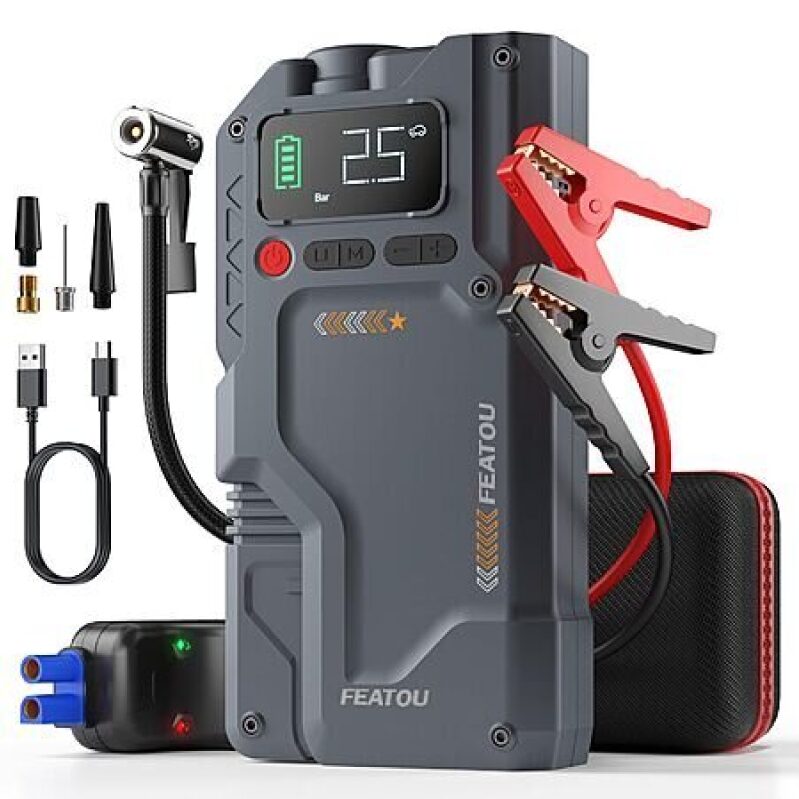 Featou 5500A Peak Portable Jump Starter & 150 PSI Digital Tire Inflator - Multi-Functional Emergency Kit