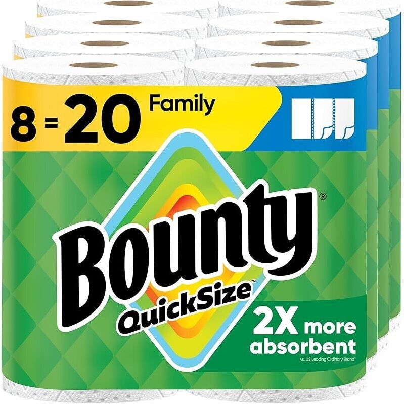 Bounty Quick-Size Paper Towels, 8 Family Triple Rolls - Great Value Cleaning Solution