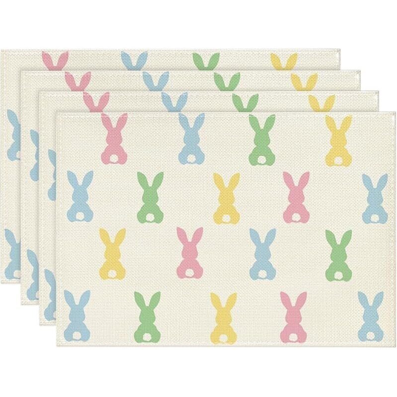 Colorful Bunny Rabbit Easter Placemats Set of 4 - Durable & Easy to Clean
