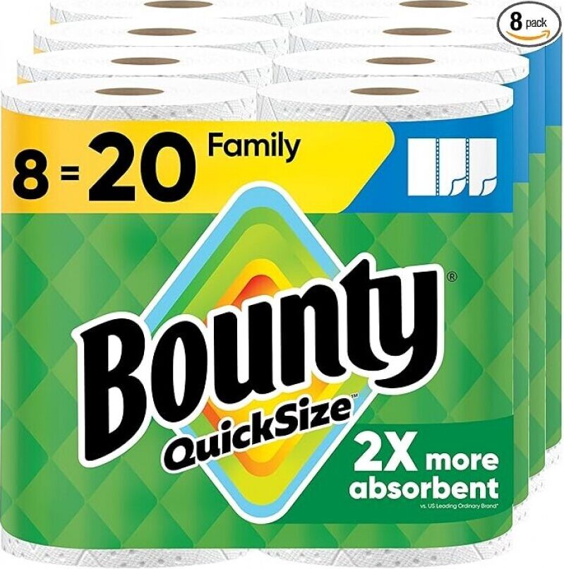 Bounty Quick Size Paper Towels - 8 Family Rolls, Highly Efficient and Economical