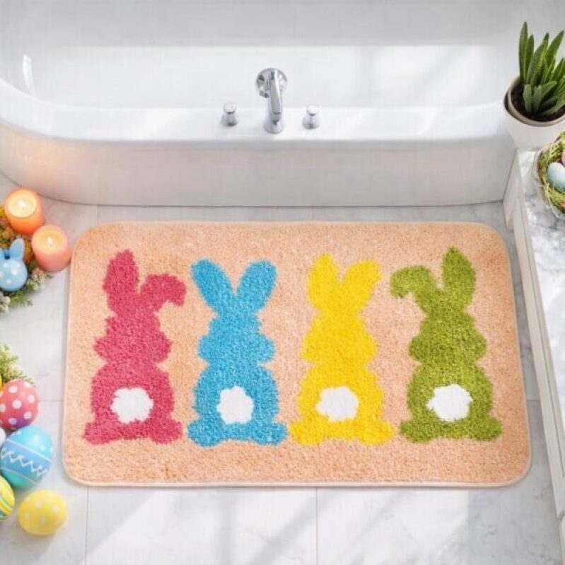 Easter Bunny Bath Mat with Water Absorption and Anti-slip Design